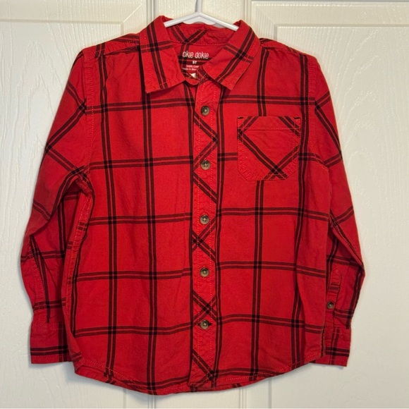 okie dokie Other - Okie Dokie Boys 5T Red Black Plaid Button Down Long Sleeve Christmas Holidays